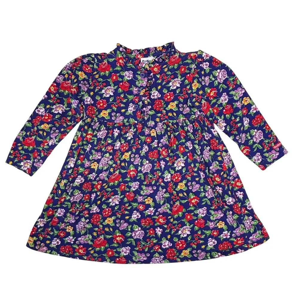Vintage OshKosh B'Gosh Dress Girls 6 Blue Floral Classic Summer Made in USA
